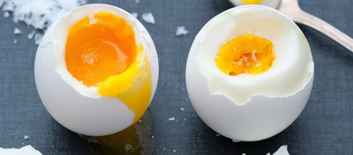 Soft boiled and hard boiled egg with sea salt.